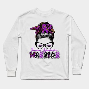 Turner Syndrome Awareness Warrior Women Glasse Messy Bun Leopard Bandana - Happy Mothers Day, Valentines Day Long Sleeve T-Shirt